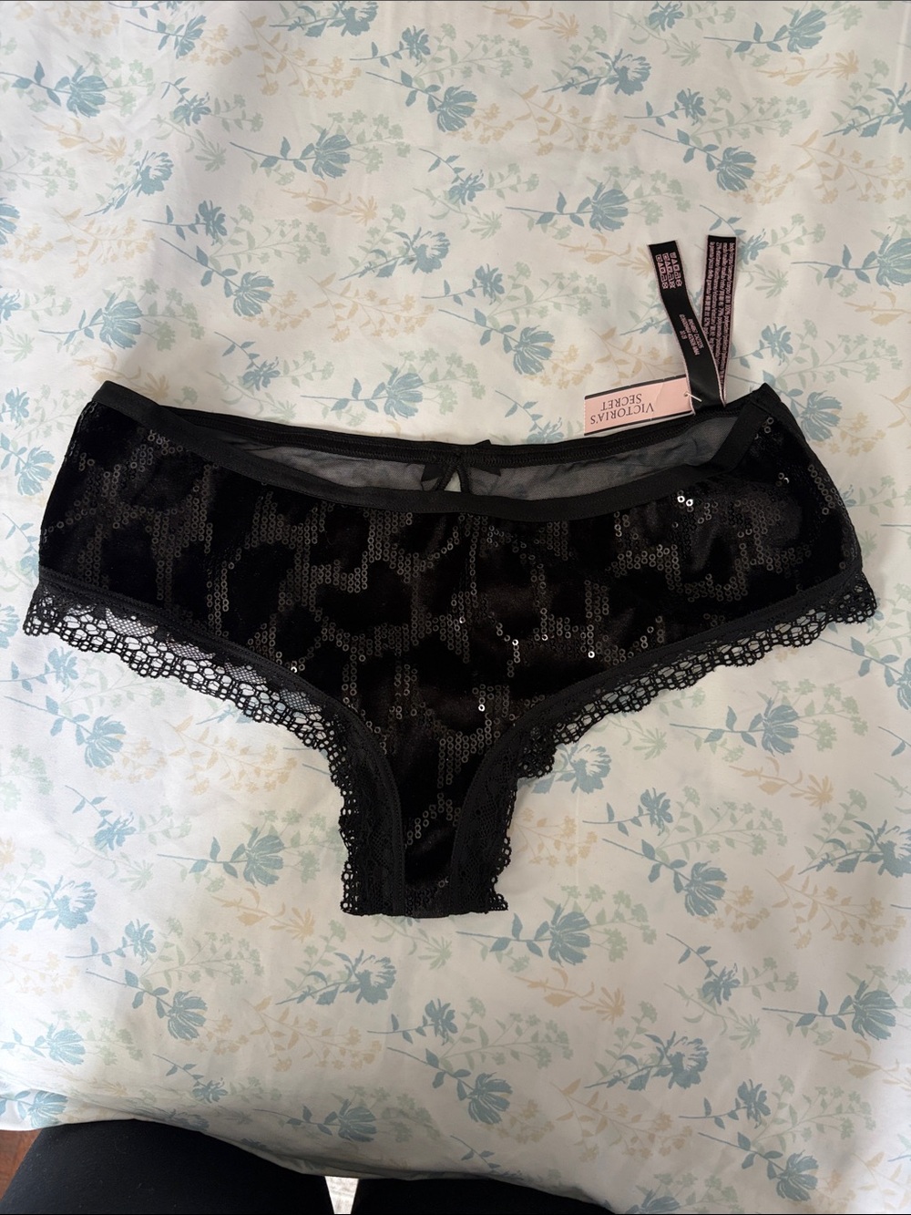 Victoria's Secret Black Sequin Lace Hipster Panty
